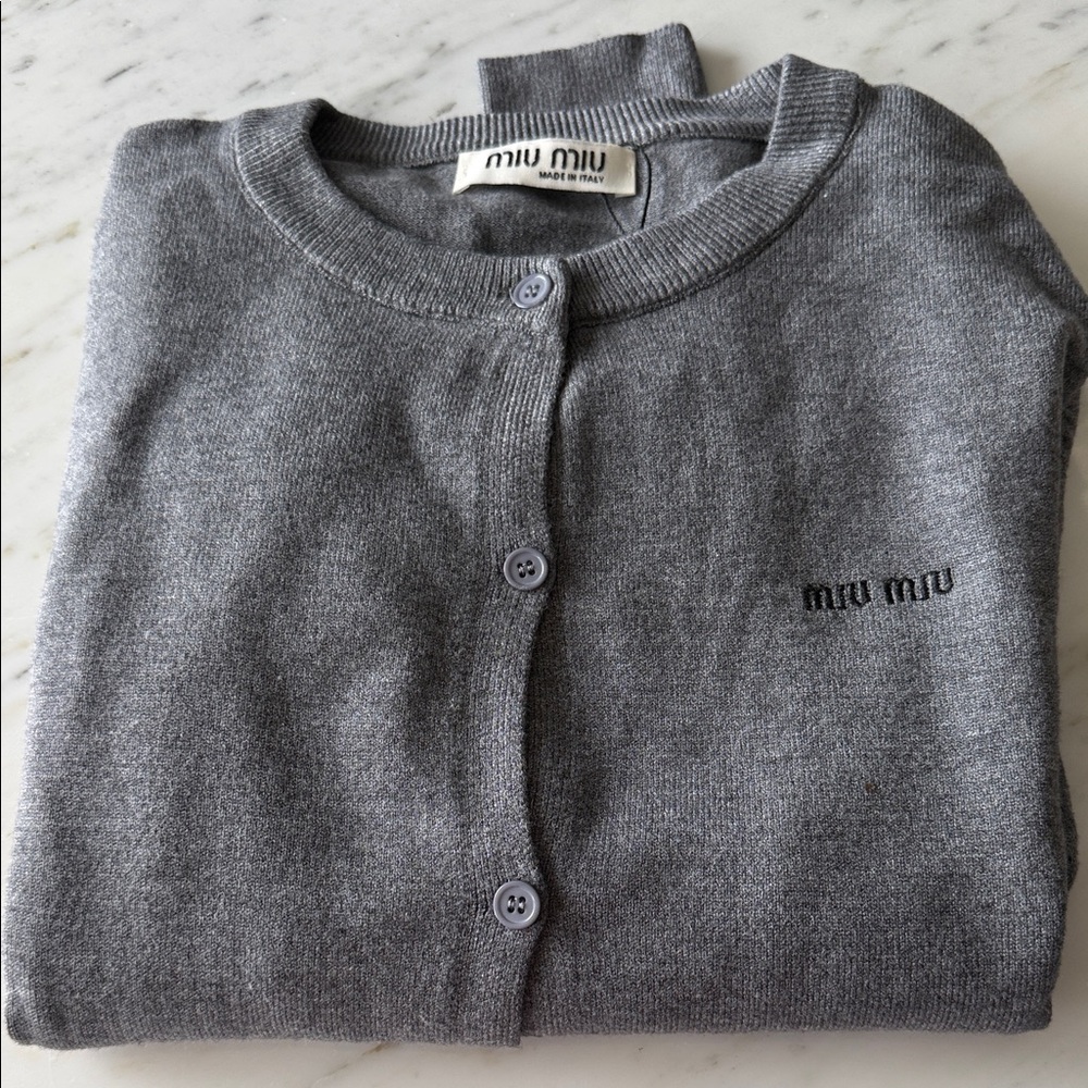 Miu Miu Charcoal Button-Up Cardigan